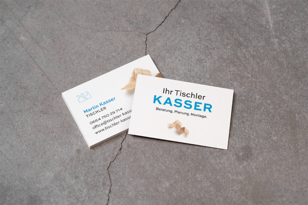 Tischler Kasser Corporate Design Geschäftsdrucksorten und Website